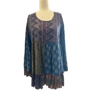 Sacred Threads Tunic Top Mini Dress Babydoll Patchwork Indie Boho Small Medium